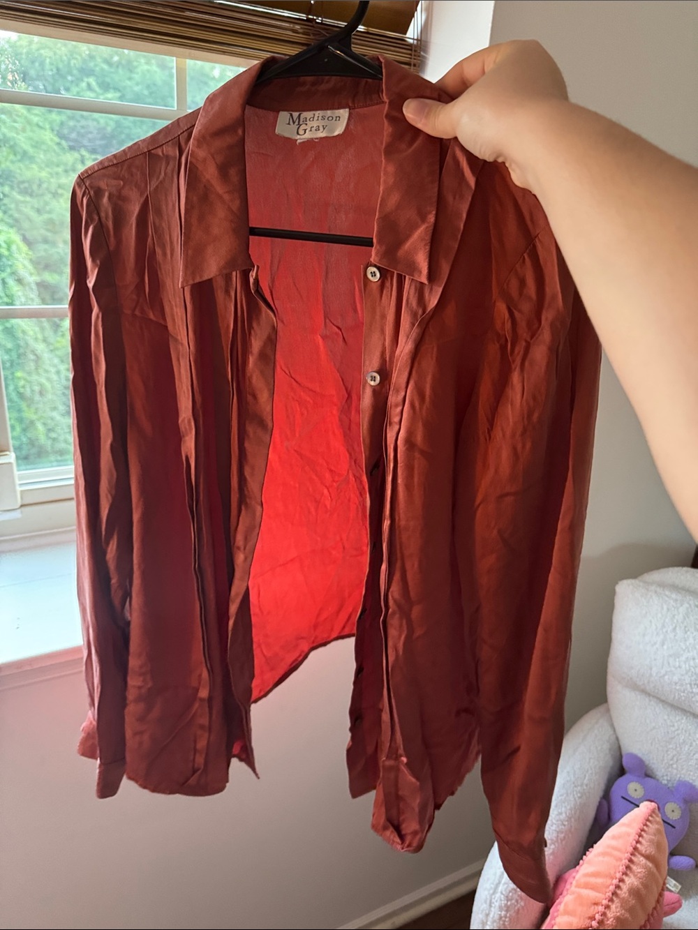 Madison Gray Silk Button-Up Shirt in Copper